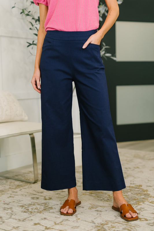 Only Pair High Waisted Wide Leg Bottoms in Navy