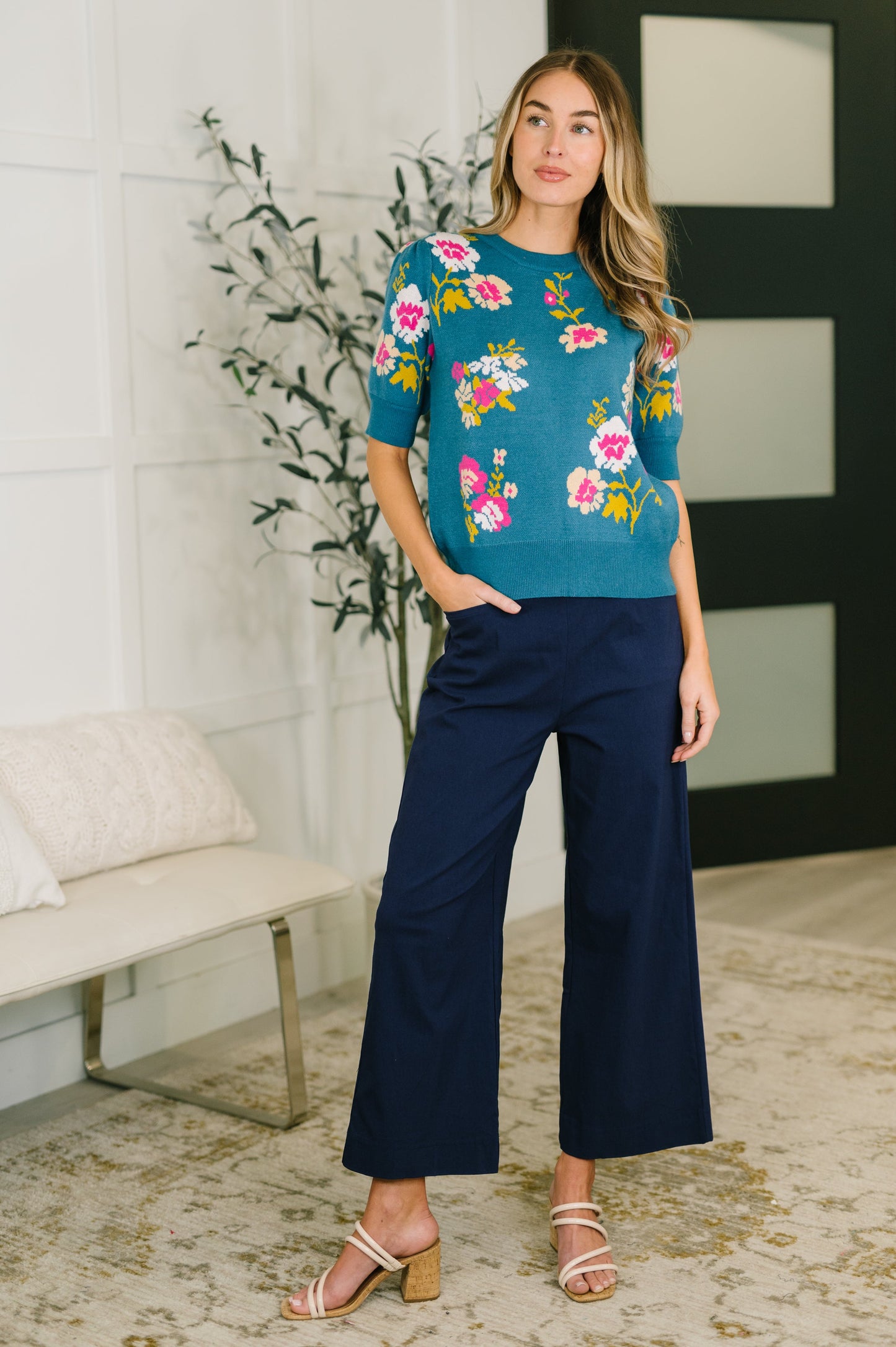 Only Pair High Waisted Wide Leg Bottoms in Navy