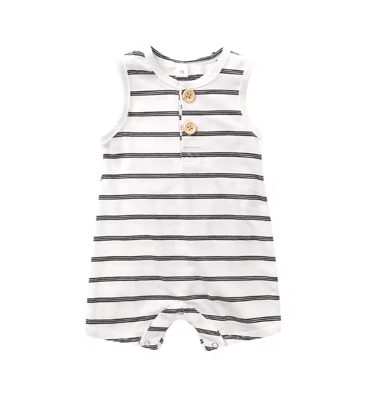 Striped Button Tank Romper RTS