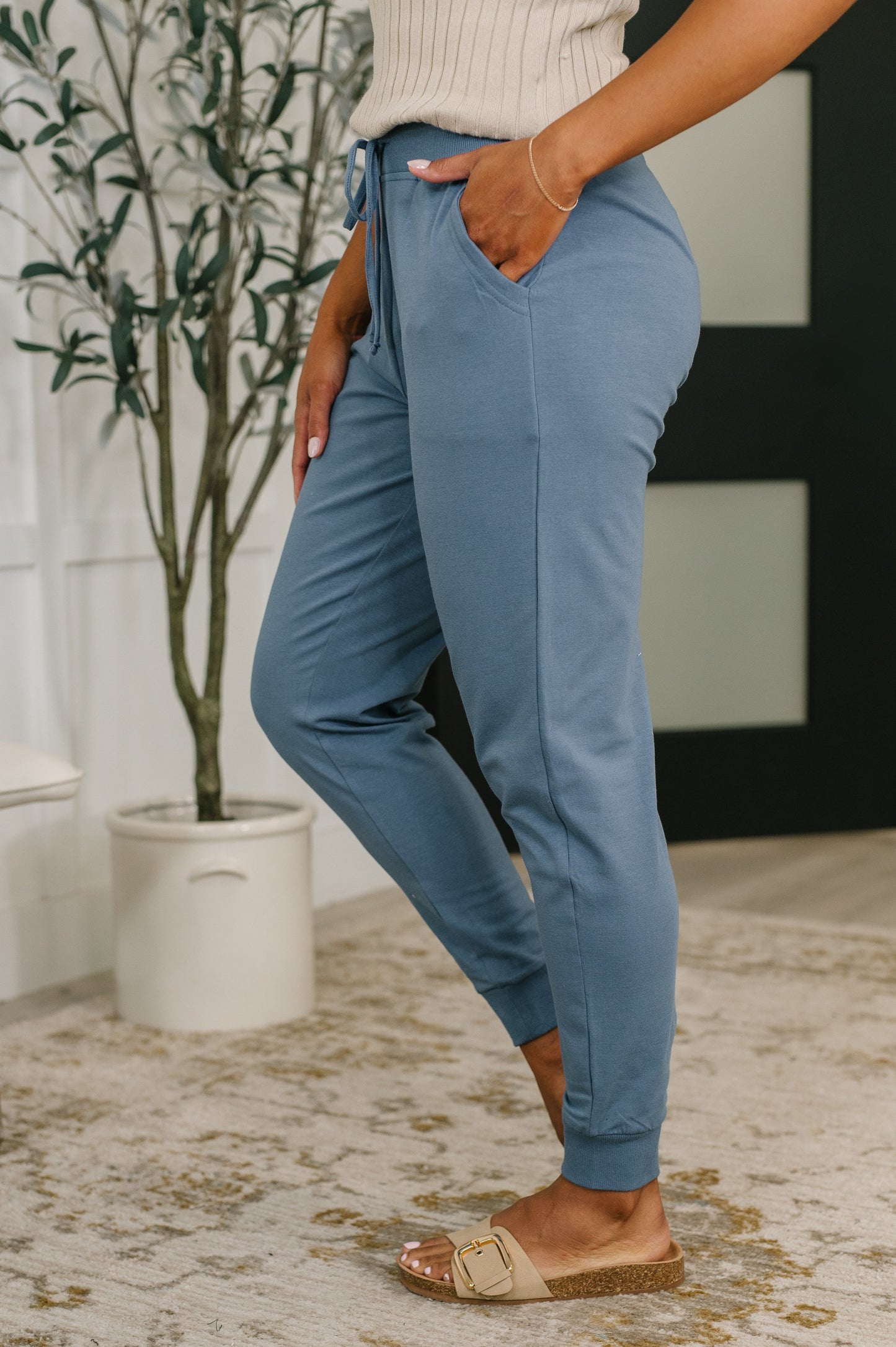 Sweat It High Waisted Joggers in Dusty Blue