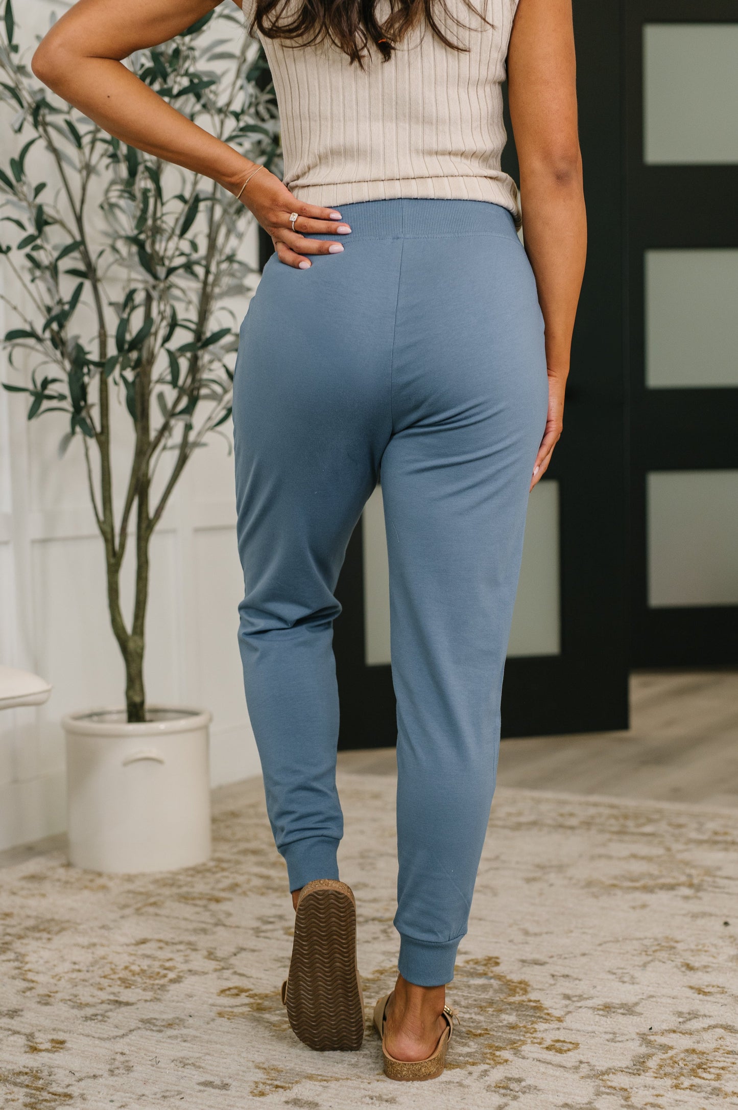 Sweat It High Waisted Joggers in Dusty Blue