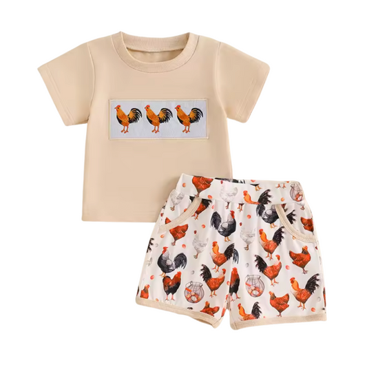 Embroidered Rooster Short Set