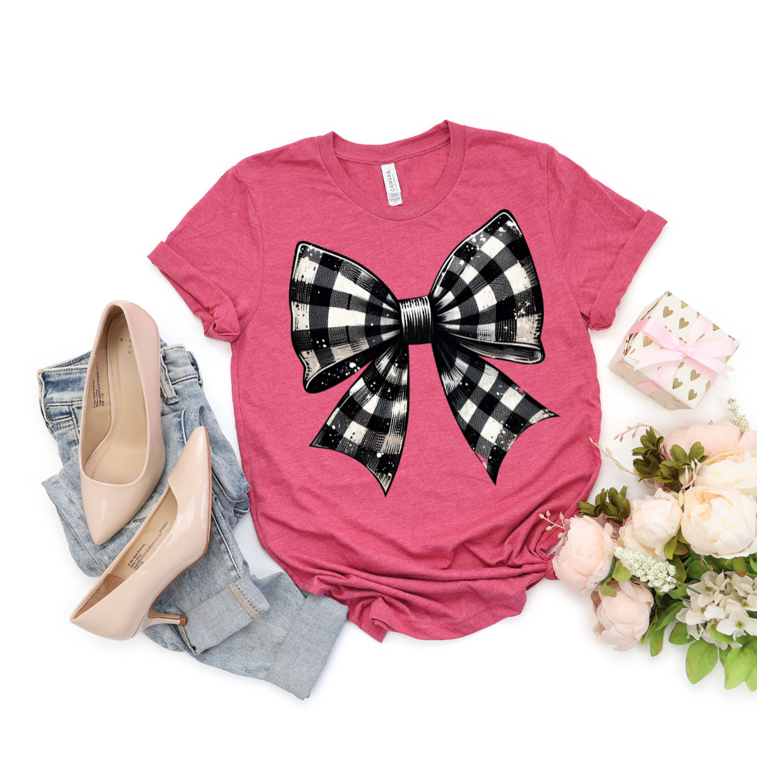 Black Checkered Bow Graphic Tee