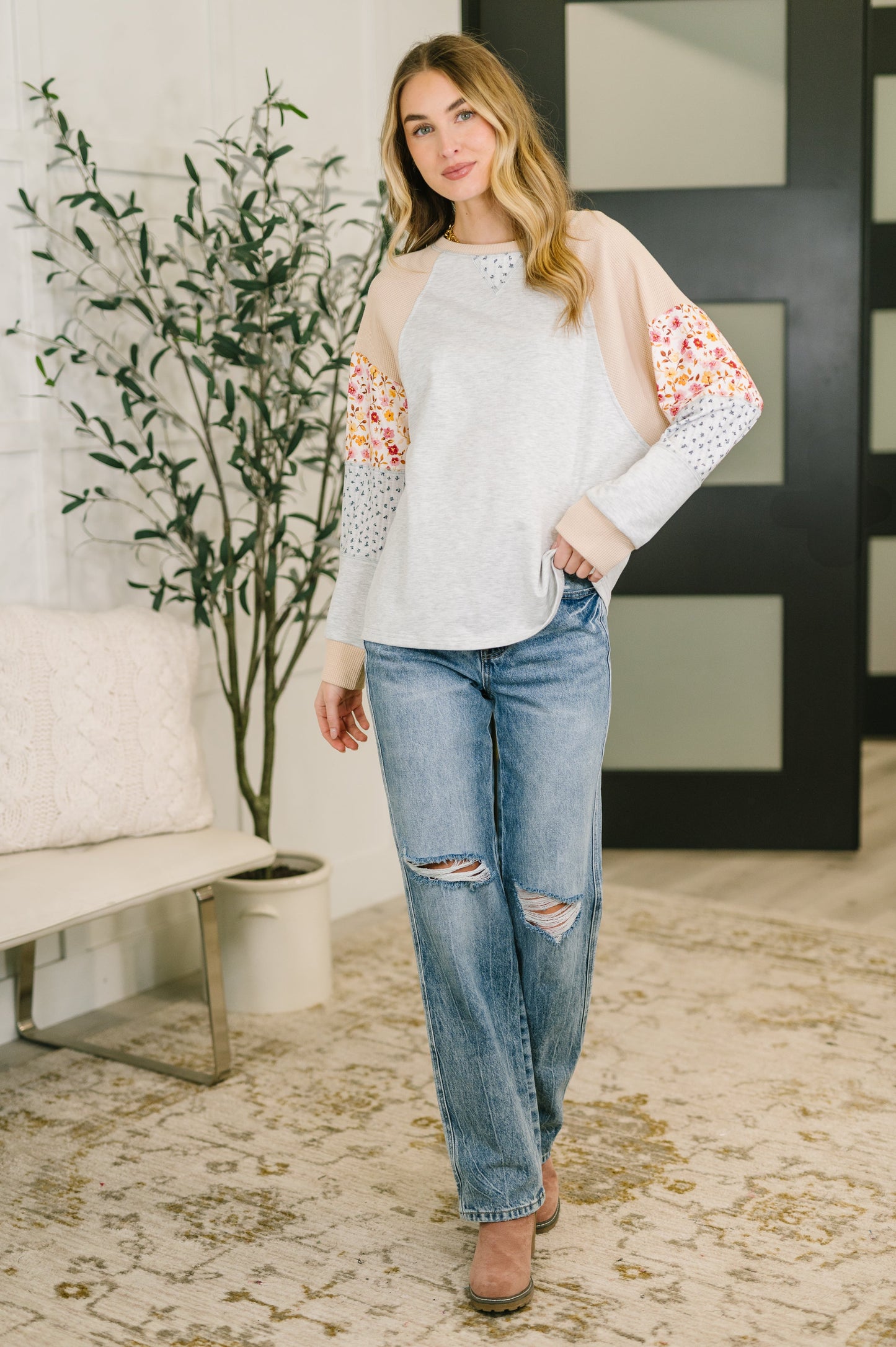 Wondering Aloud Patchwork Long Sleeve Top- 3/3/2026 NEW