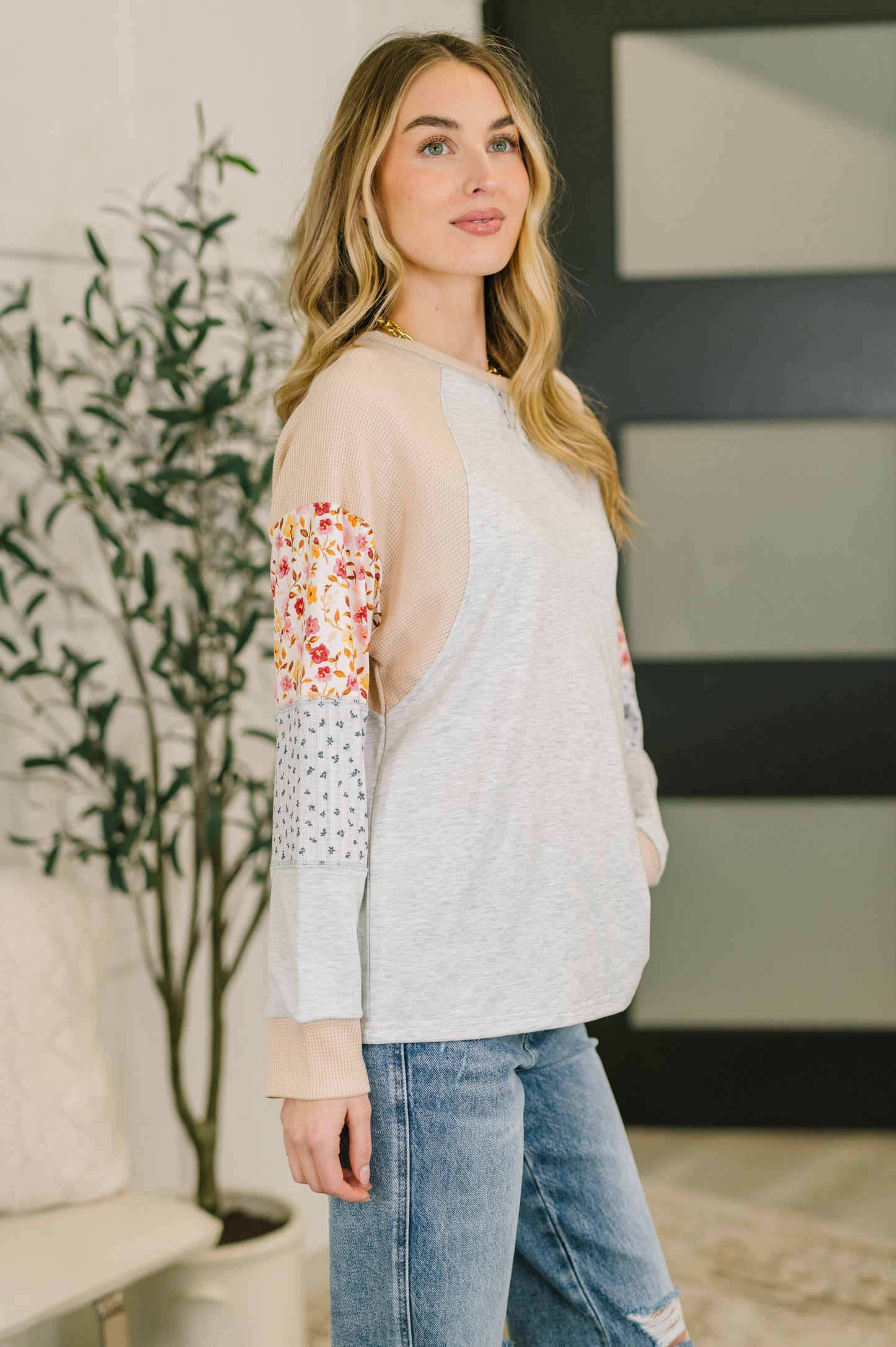 Wondering Aloud Patchwork Long Sleeve Top- 3/3/2026 NEW