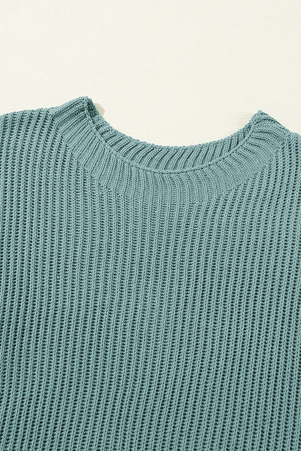 Dusty Teal Side Slit Short Sleeve Oversized Sweater