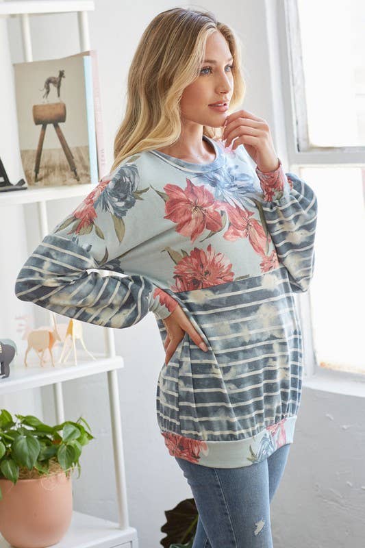 Stripe and Flower Sweatshirt