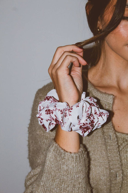 Maroon Floral Jumbo Scrunchie