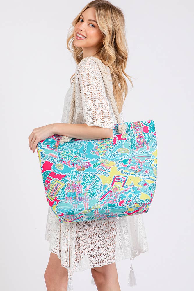 Stylish Illustration Print Summer Tote Bag