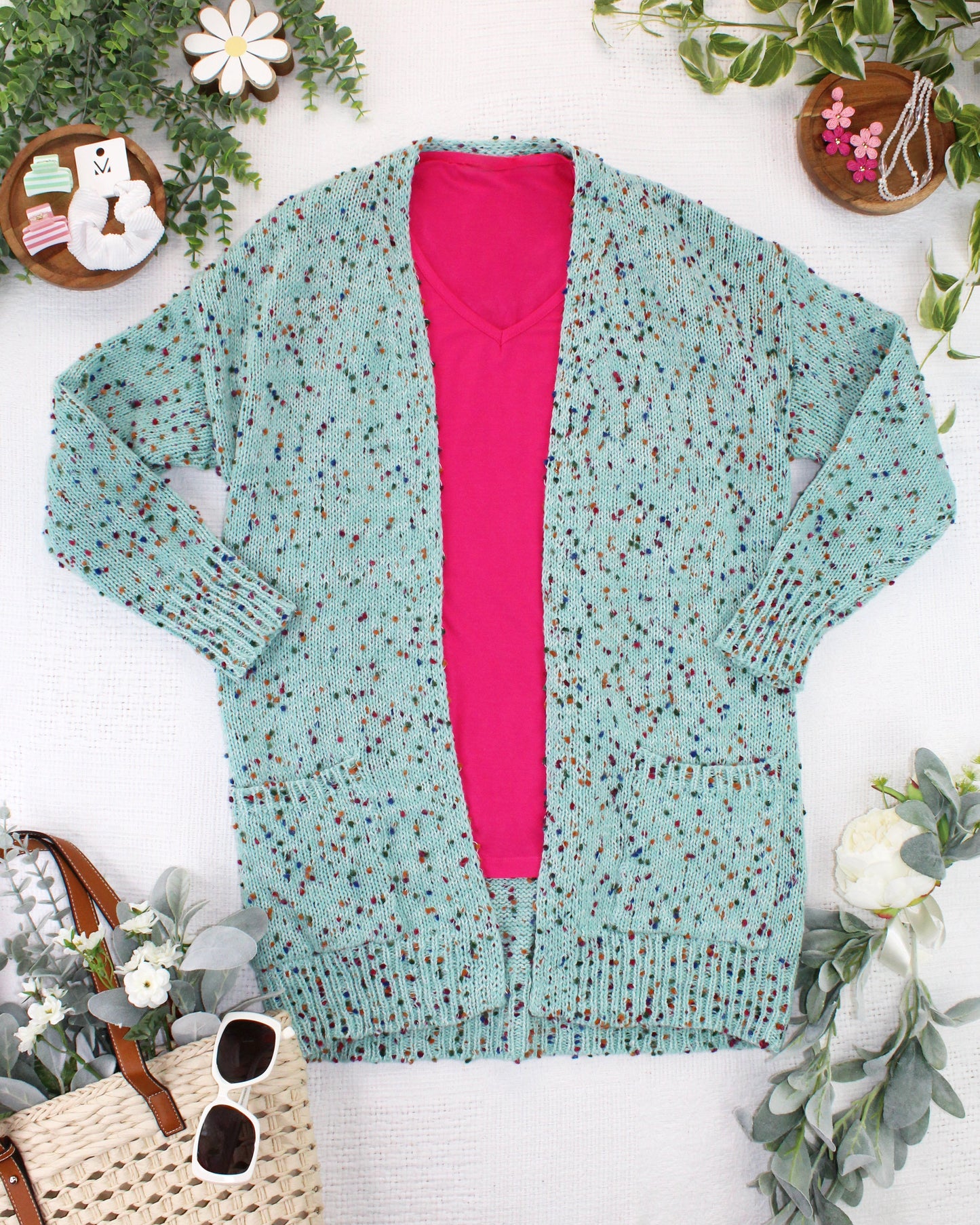 IN STOCK Carly Confetti Dot Cardigan - Aqua Blue