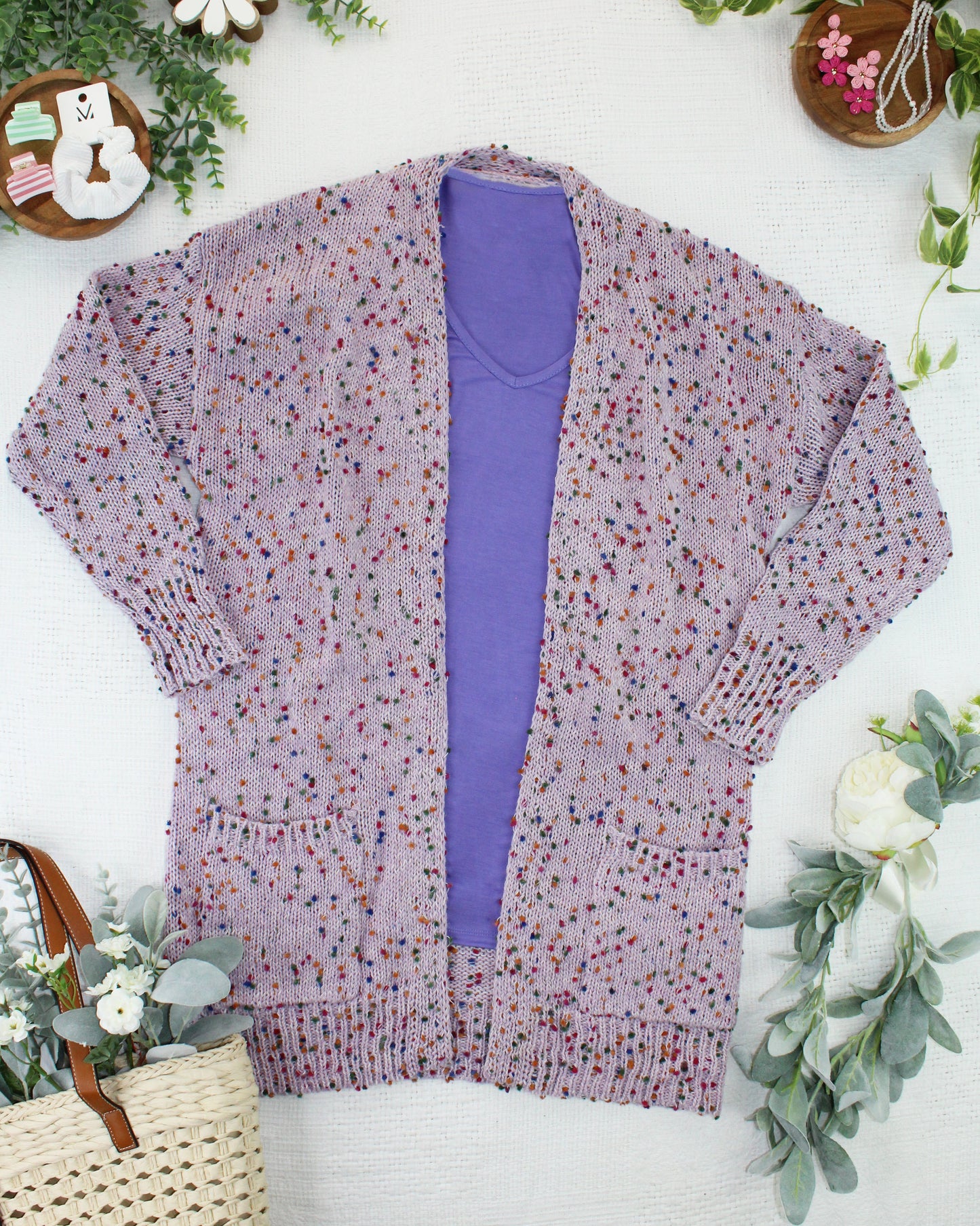 IN STOCK Carly Confetti Dot Cardigan - Lavender