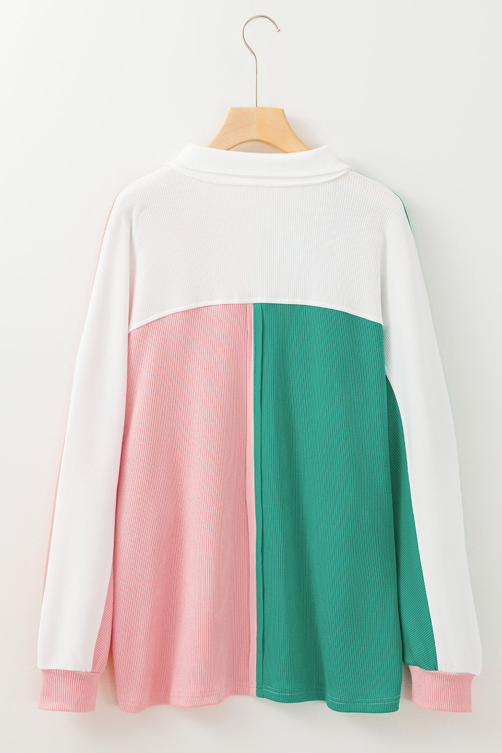 Colorblock Ribbed Oversized Button Top