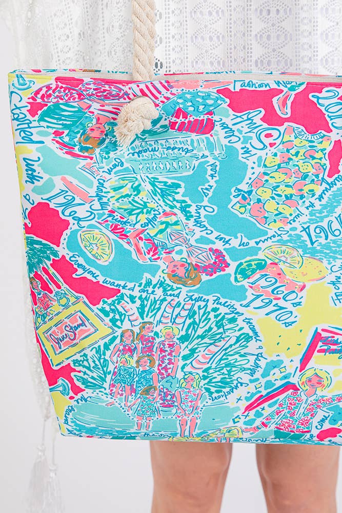 Stylish Illustration Print Summer Tote Bag