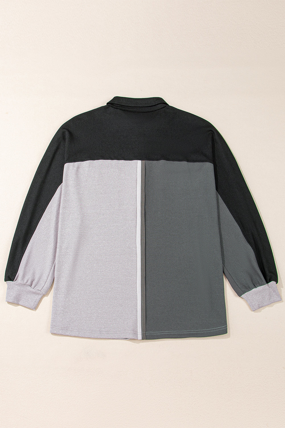 Colorblock Ribbed Oversized Button Top