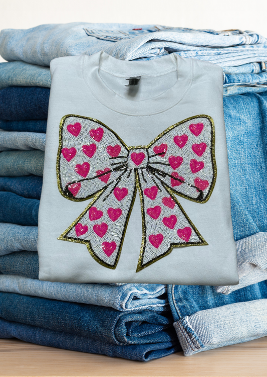 Heart Bow Sequin Patch Sweatshirt